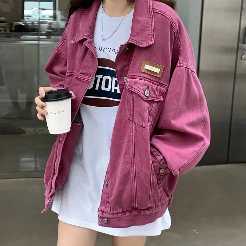 

High-quality sweet and cool pink denim jacket women's early spring 2022 new autumn design sense niche loose top trend