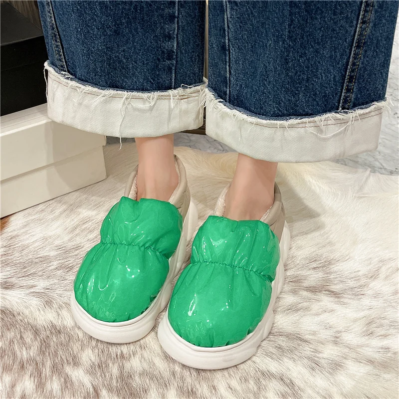

Women 2022 Winter New Fashion Color Matching Elastic Mouth Plush Warm Warm Versatile Comfortable Waterproof Anti-skid Flat Shoes