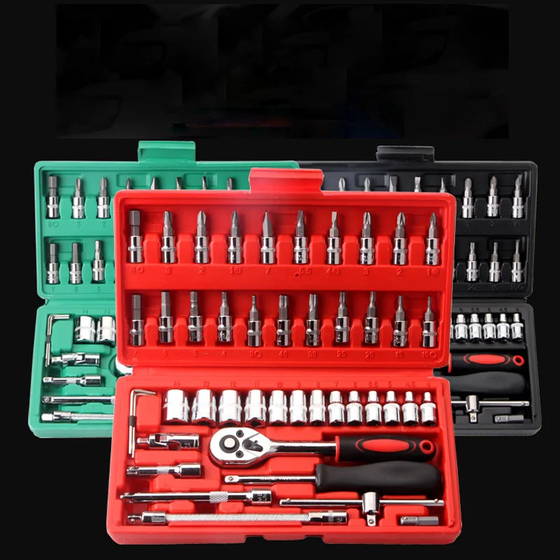 

46 pcs1/4 inch Drive Socket Wrench Set Ratchet Torque Wrench Combo Tools Auto Combination Repair Tool Bicycle Home Maintenance
