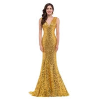 sparkly gold sequin mermaid evening dresses for women 2022 v neck sleeveless long formal party gown plus size shiny prom dress