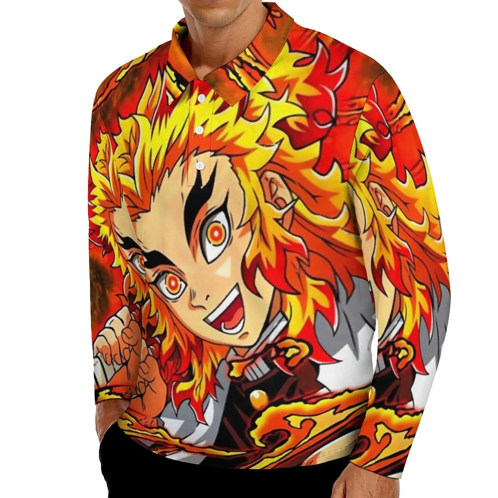 

Demon Slayer Casual Polo Shirt The Flame Hashira T-Shirts Long Sleeve Custom Shirt Aesthetic Oversize Tops Birthday Present