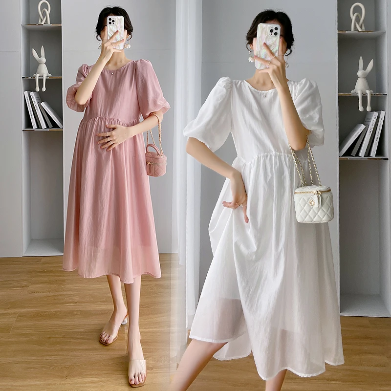 

660# 2022 Summer Frech Eu Style Maternity Long Dress Elegant Chiffon A Line Loose Clothes for Pregnant Women OL Work Pregnancy
