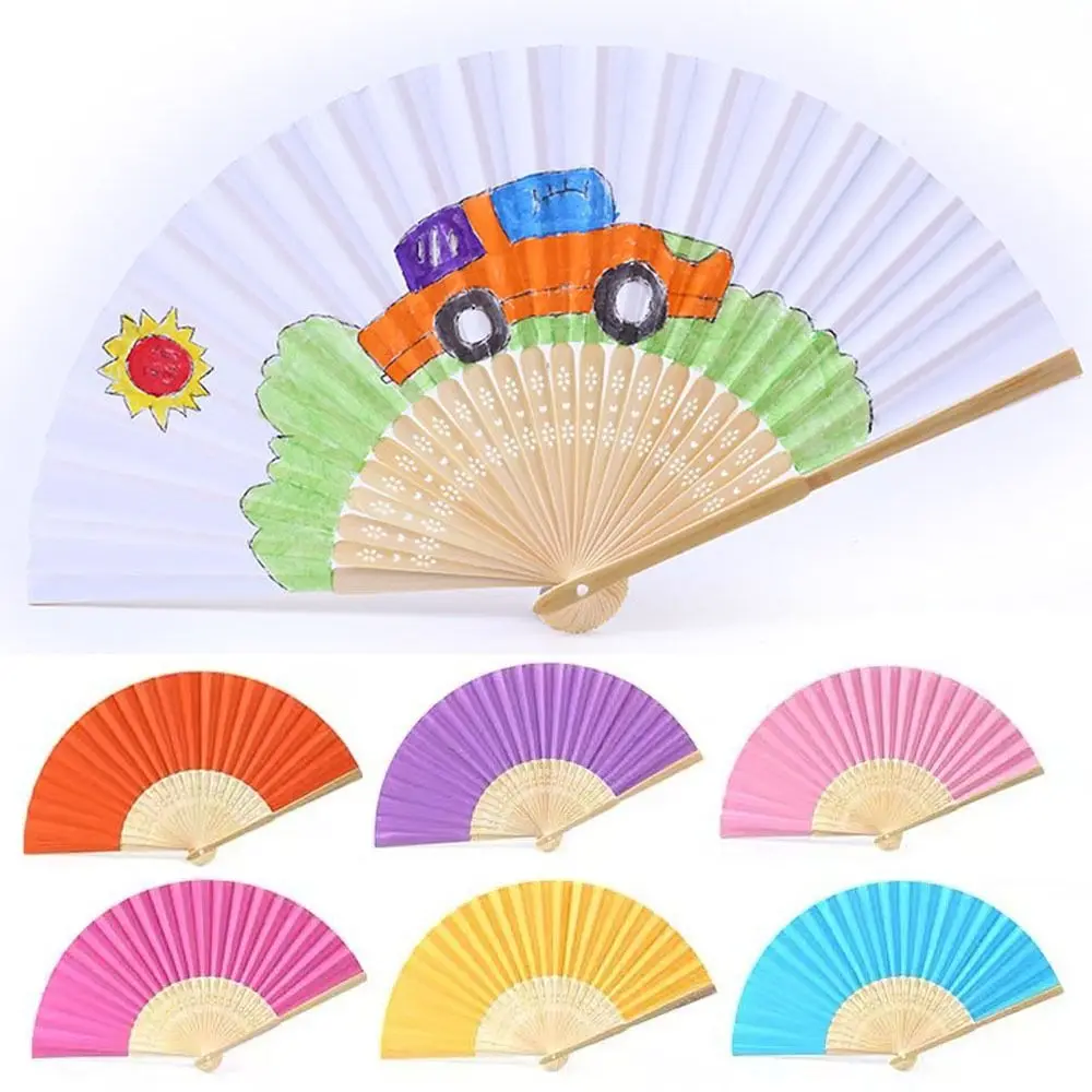

2pcs Rose Blank Paper Fan Black Handmade Blank Paper Fan Bamboo Performance Decoration for Children