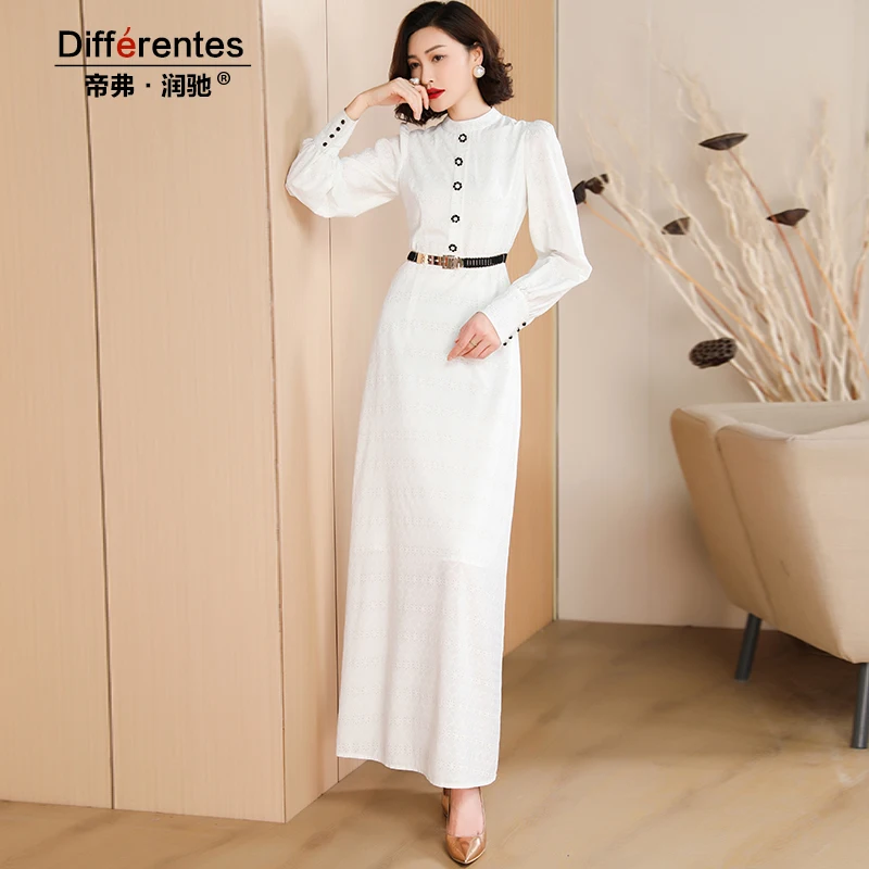 

Office Lady Autumn Long Sleeve Dress for Women Buttons Quality White Long Dress Fashion Trends Maxi Dresses Ball Down At Work