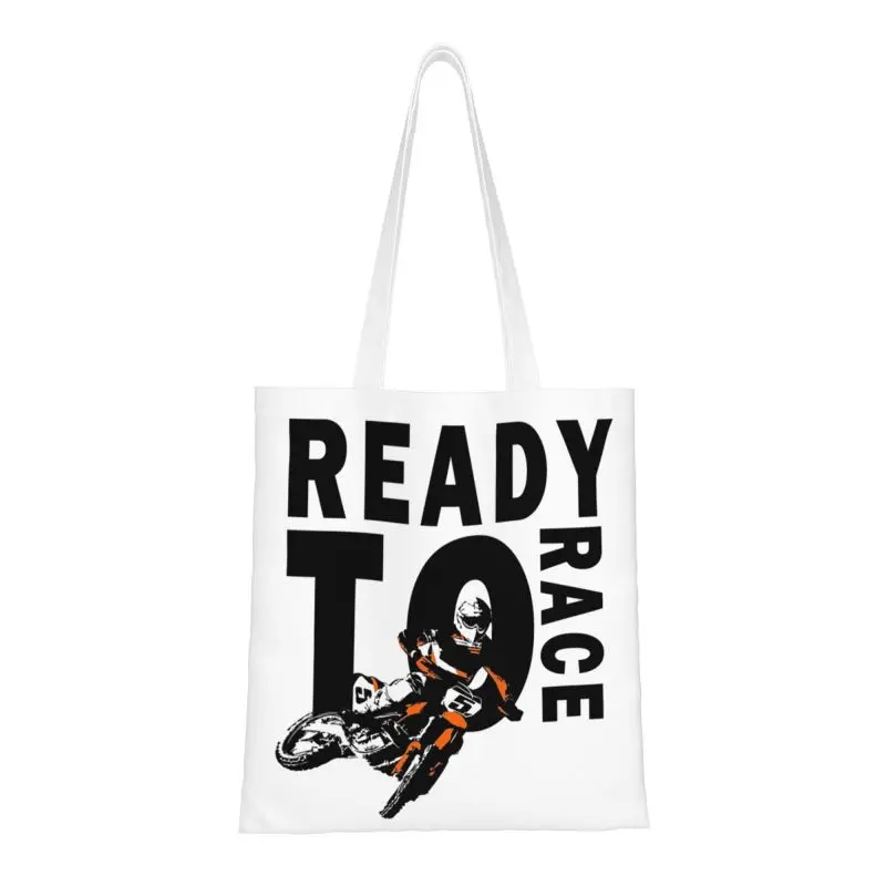 

Ready To Race Racing Motorcycle Biker Grocery Shopping Bag Custom Canvas Shopper Shoulder Tote Bags Big Capacity Durable Handbag