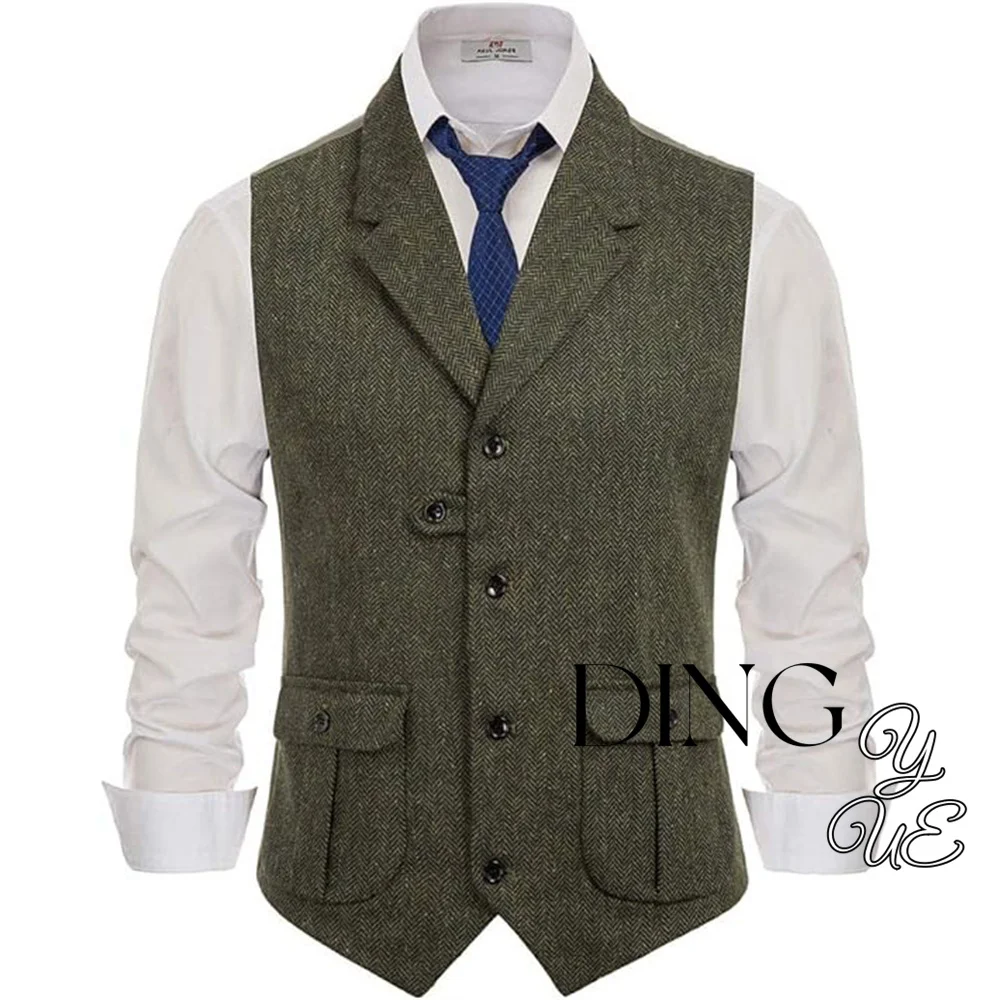 Мужской костюм в стиле вестерн с узором елочка твидовый шерстяной жилет