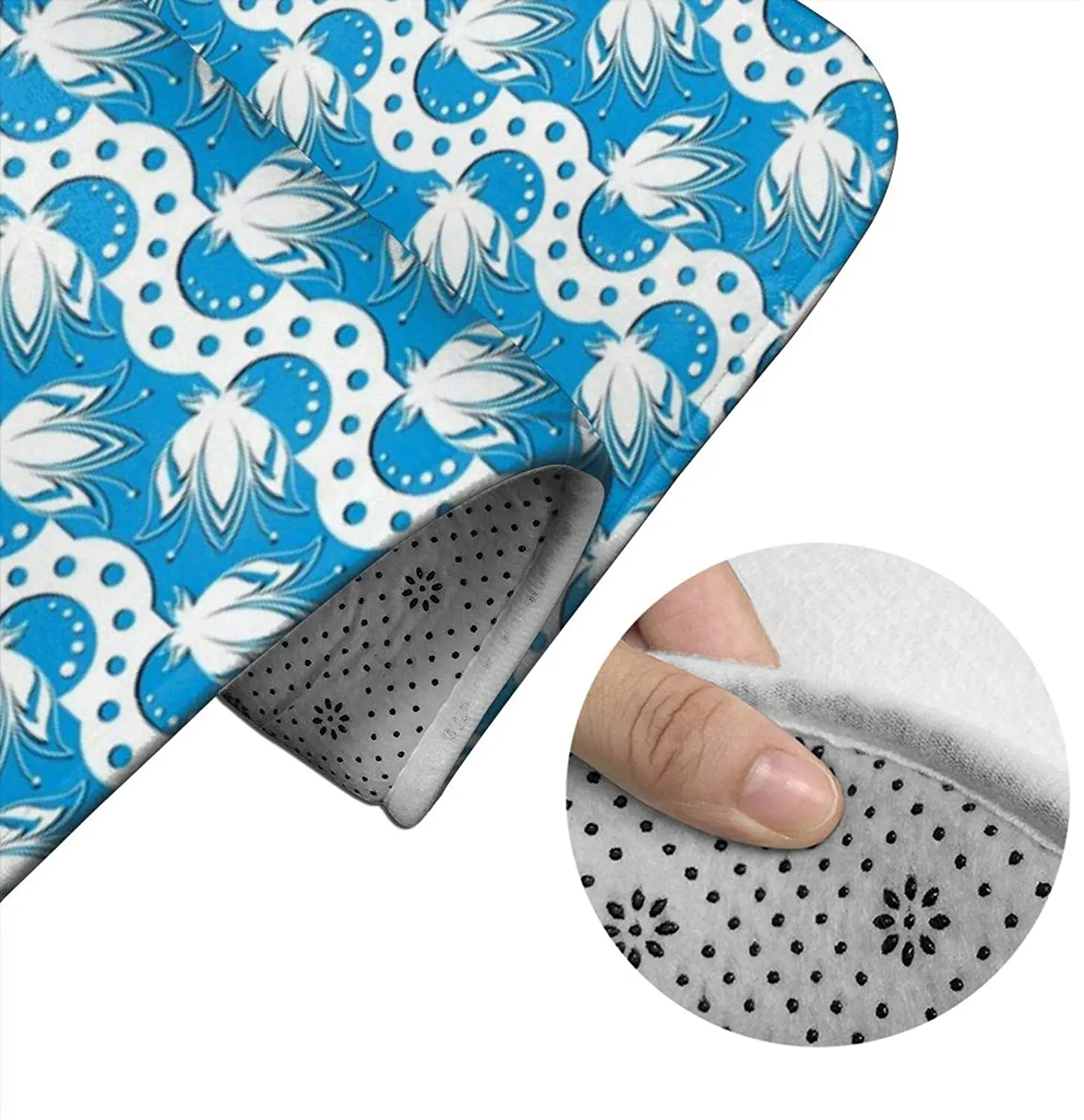 

Flores Chartam (Azure) bathroom Mat Sets 3 Piece Set Rugs Memory Foam Mat Set Toilet Seat Cover Bath Mat Lid Cover