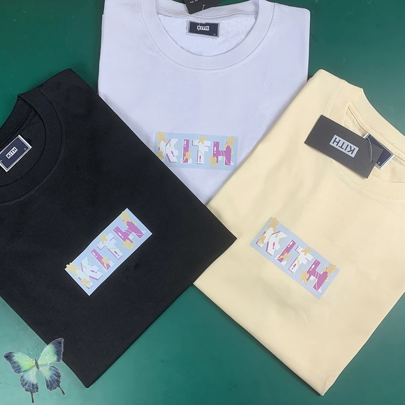 

KITH BOX LOGO Floral Print Short Sleeve T-Shirt Men Women Casual Kith Baby Khaki Tops Tees T Shirt