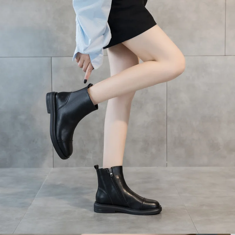 DRKANOL Модные женские ботинки осень-зима плюшевые теплые плоские каблуки