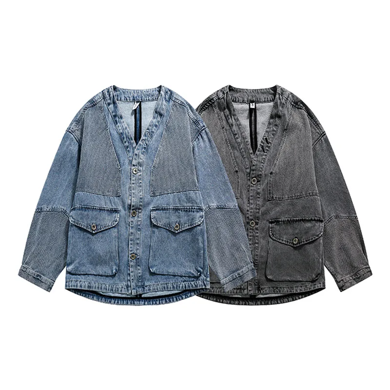 Men Japan Streetwear Fashion Cityboy Denim Jacket Women Boyfriend Hip Hop Loose Casual Jeans Cardigan Coat Jacket Male Outerwear