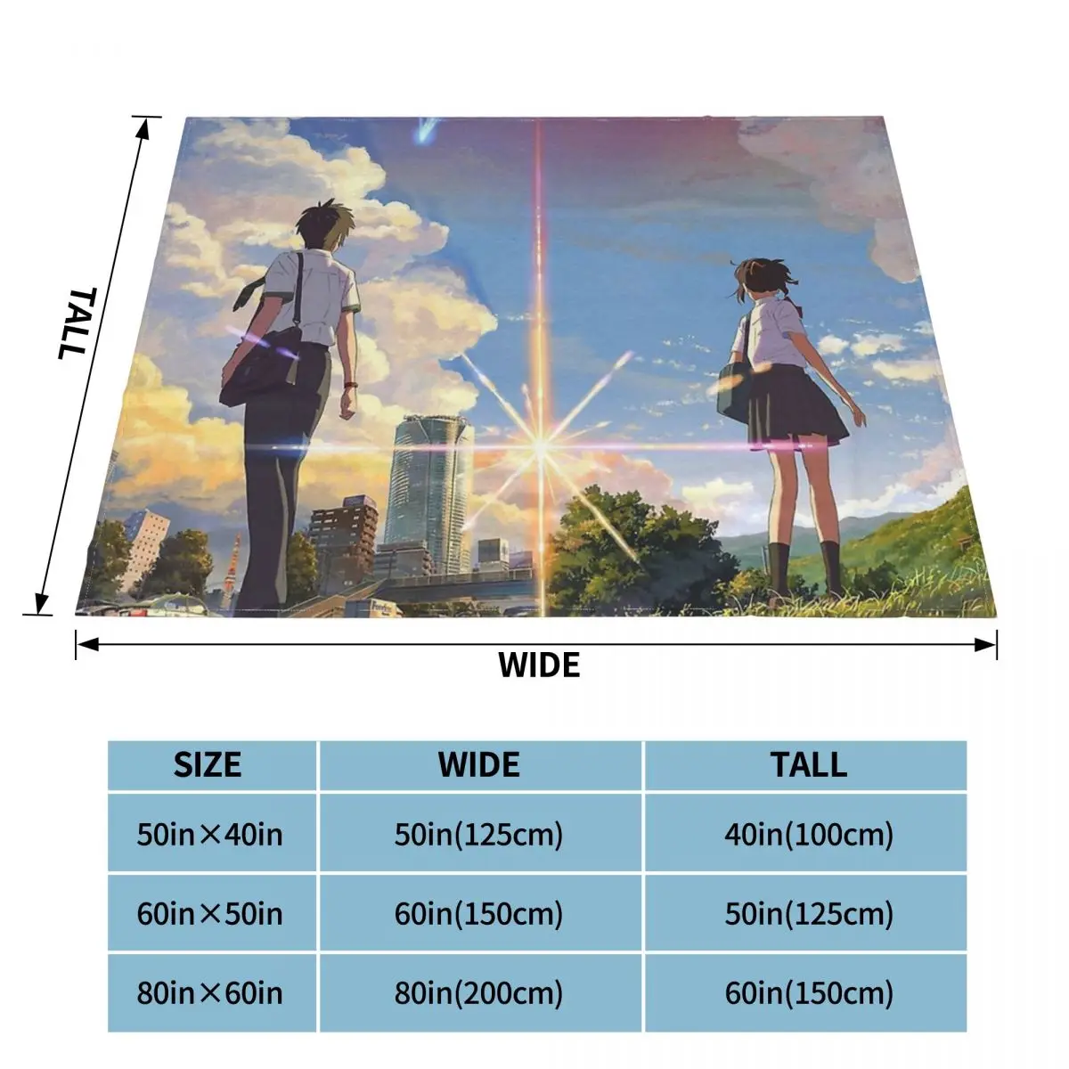 Фланелевое мягкое флисовое покрывало от Kimi No Na Wa Your Name Makoto Shinkai Tachibana Taki Miyamizu Mitsuha |
