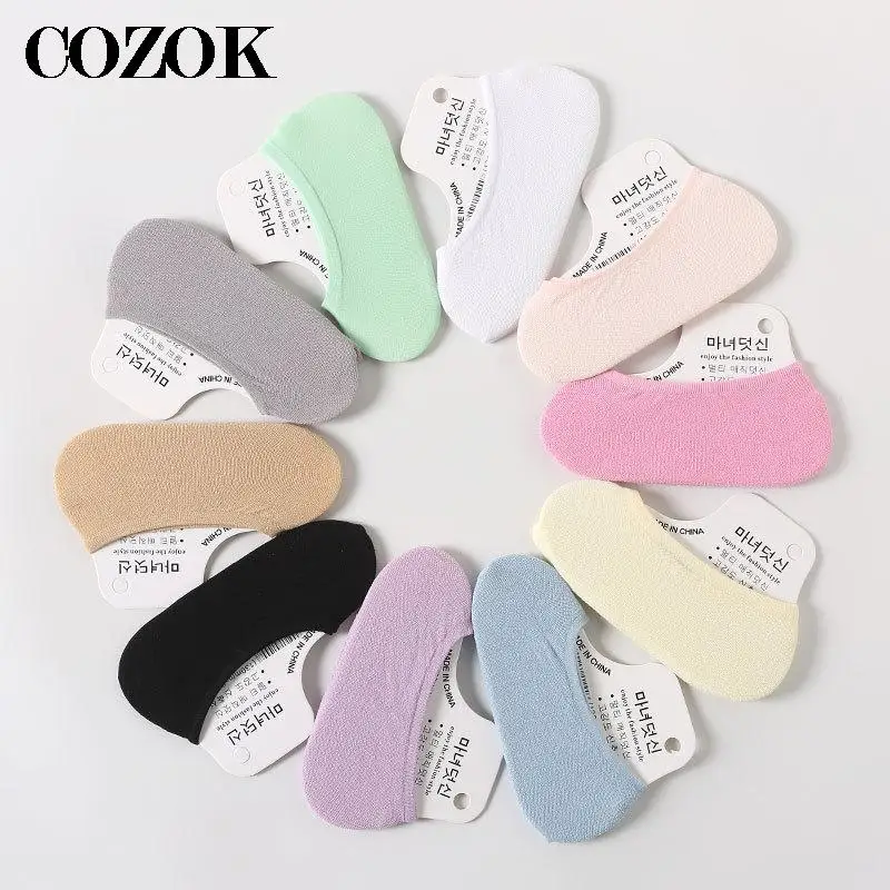 

5 Pairs/lot Women Magic Socks EU25-39 Invisible Shallow Mouth Boat Socks Summer Thin Non-Slip Silicone Candy Color Velvet Socks