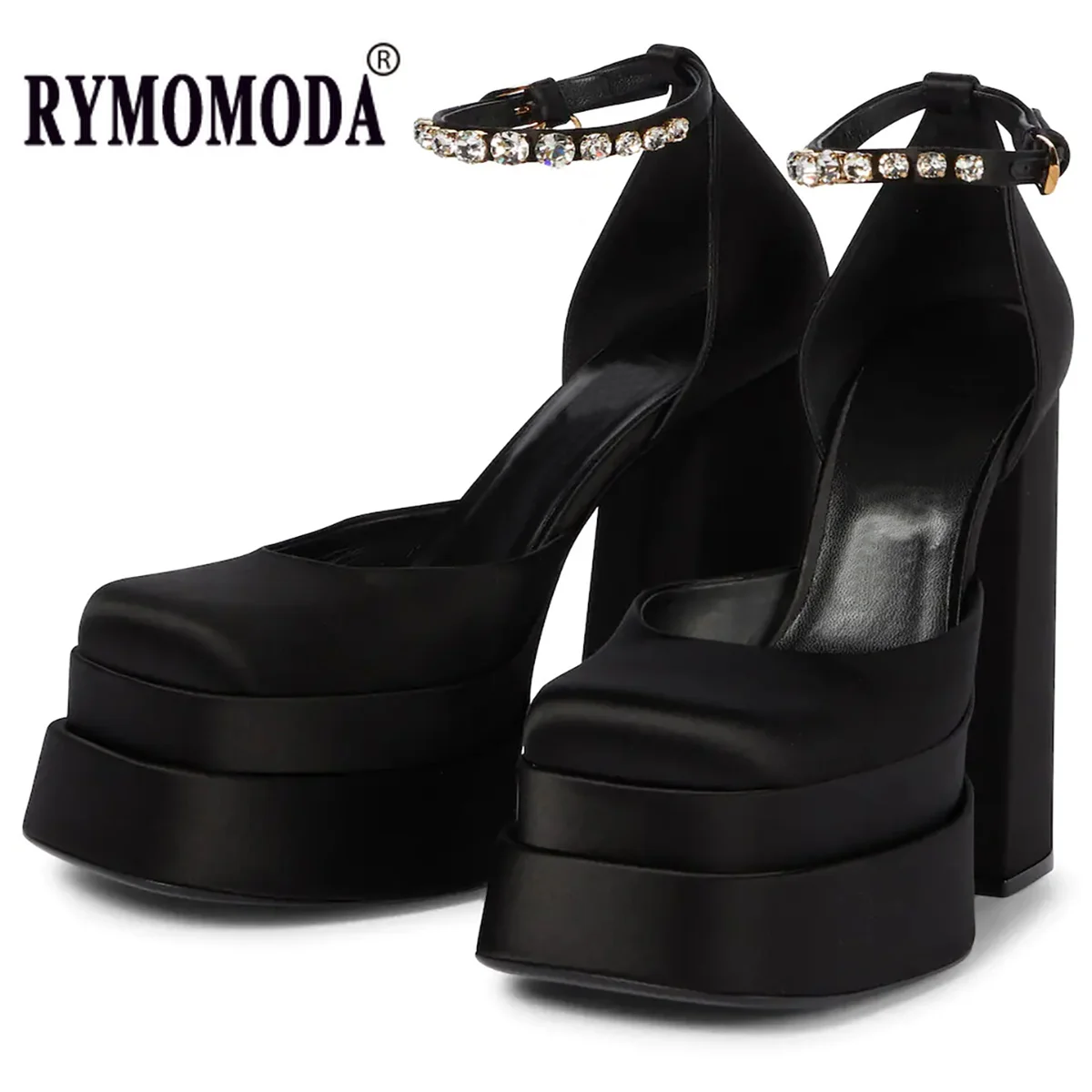 

RYMOMODA Brand Designer Women Platform Sandals 2022 Luxury Satin Cloth Crystal Buckle High Heels Sandals Party Shoes Big Size 43