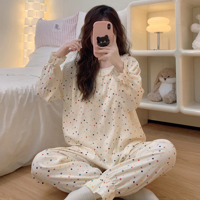 Новинка 2023 года весенне-осенние хлопковые пижамы с облаками женские нагрудником