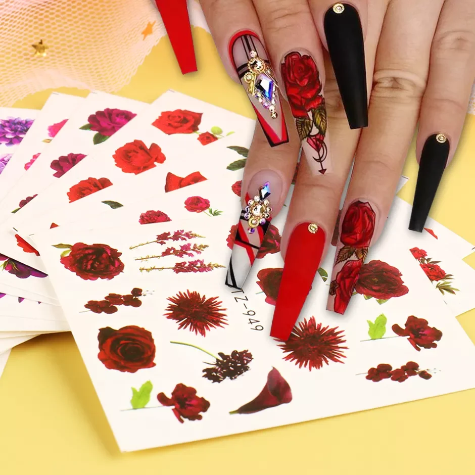 

1Set Mixed Stickers for Nails Rose Flowers Butterfly Water Decals Nail Art Decoration Slider Polish Foil Paper Tips CHSTZ930-969