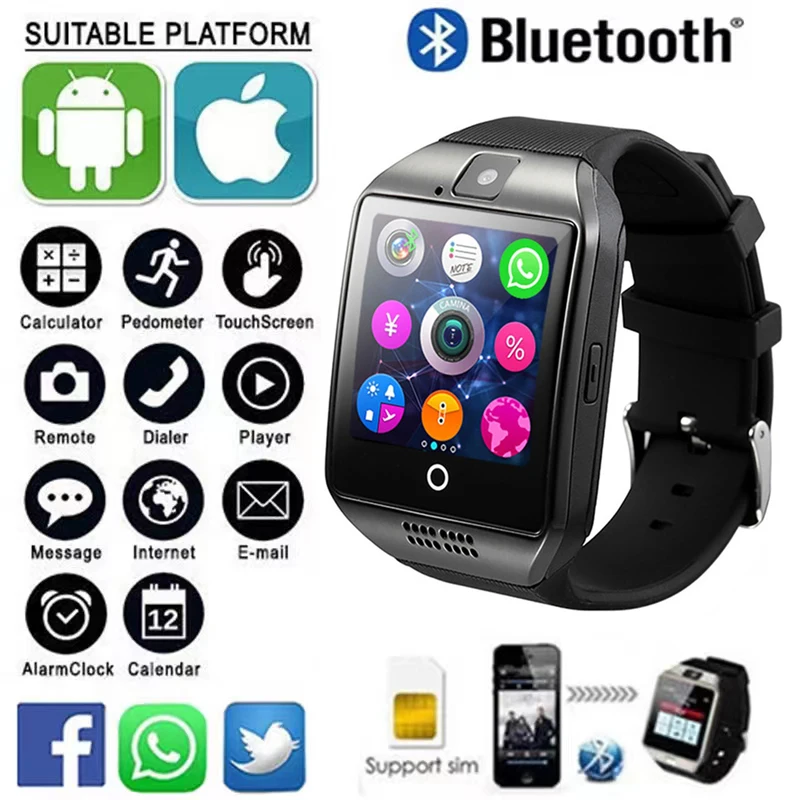 

Q18 Bluetooth Smart Watch With 2G Sim Card Men Women Large-Capacity Call Phone Smartwatch Sport Waterproof Pedometer Alarm Clock