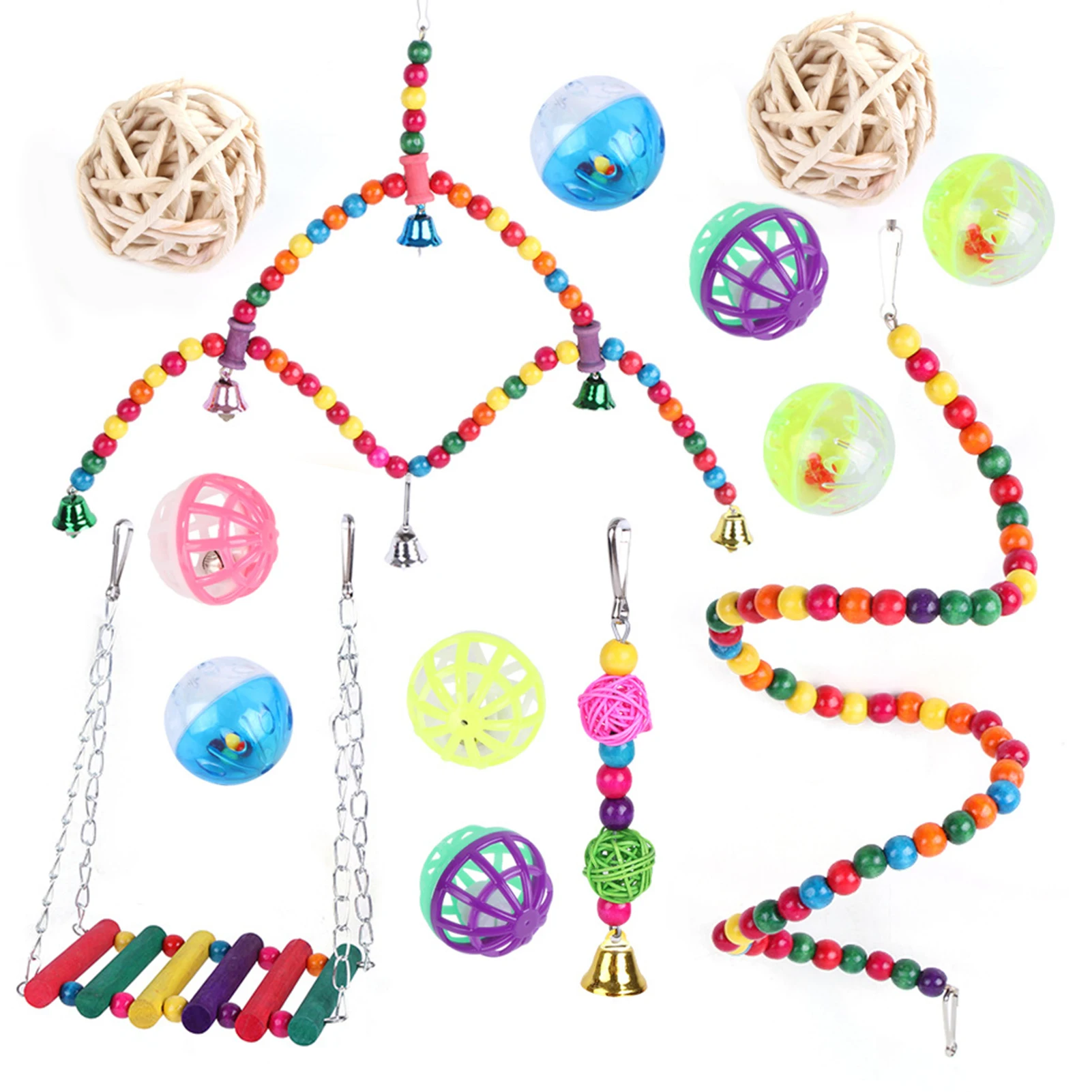 

Игрушки для попугаев, 14 шт., искусственные качели, 14 шт., качели, стоячие жевательные Игрушки для маленьких попугаев, попугаи, любящие птицы