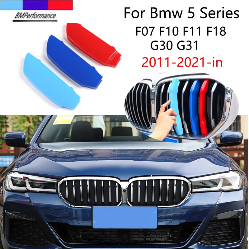 

3pcs 3D M Power For BMW 5 Series 2011-2021 G30 F10 F11 F18 F07 GT 2021 2020 New Car Racing Grille Strip Trim Clip Performance