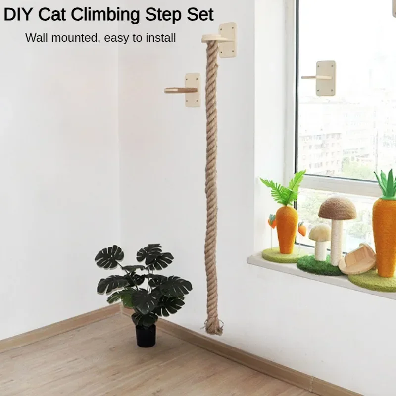 

Набор ступенек для кошек настенный, ступенька для кошек из массива дерева, веревка для кошек для лазания и царапин, Настенная Мебель для кошек