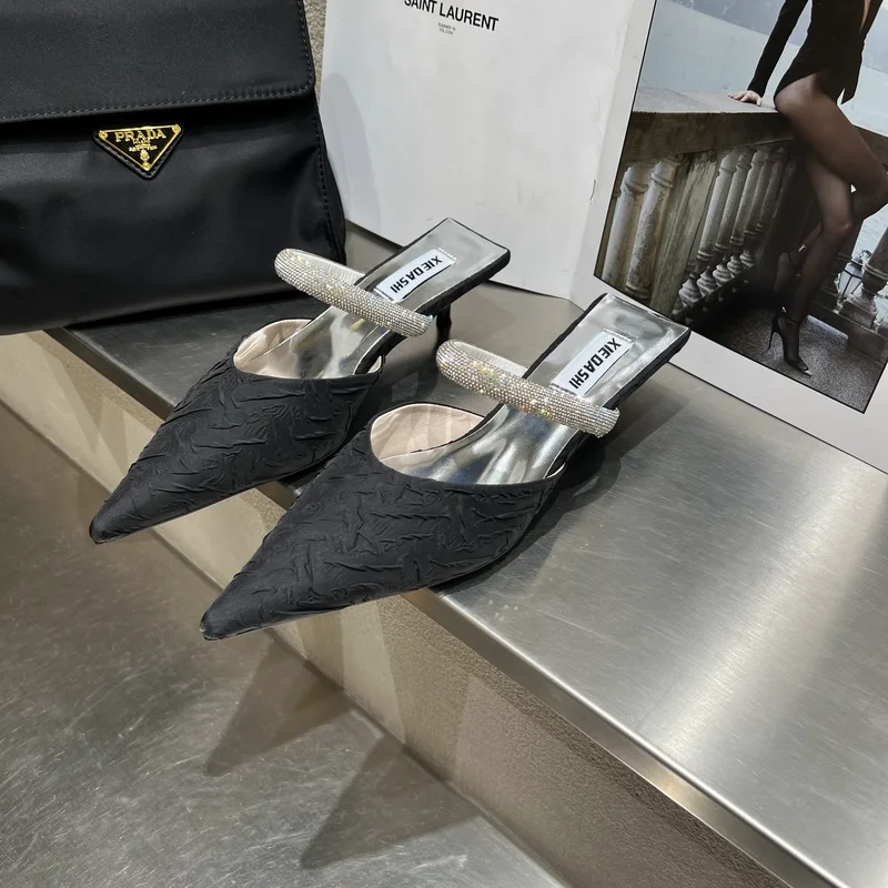 

2022 летние сандалии женская обувь тапочки с острым Носком Толстые женские мюли с эластичным ремешком женские сандалии