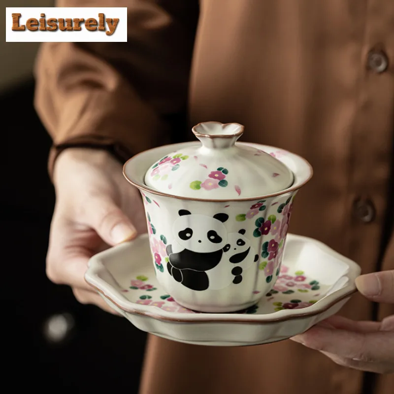 120 мл Античная Ru печной фарфор Gaiwan китайская Милая панда санкai чаша для