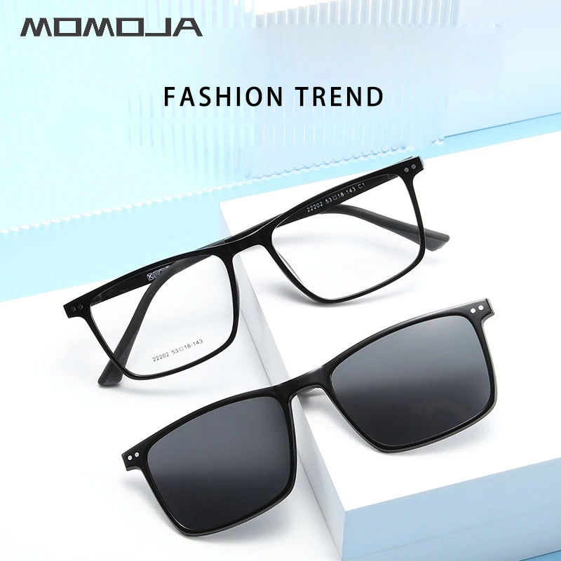 

MOMOJA Fashion Retro Square Magnetic Clip-on Glasses Polarized Sunglasse0s Man Optical Prescription Frame Woman Eyeglasse 2207