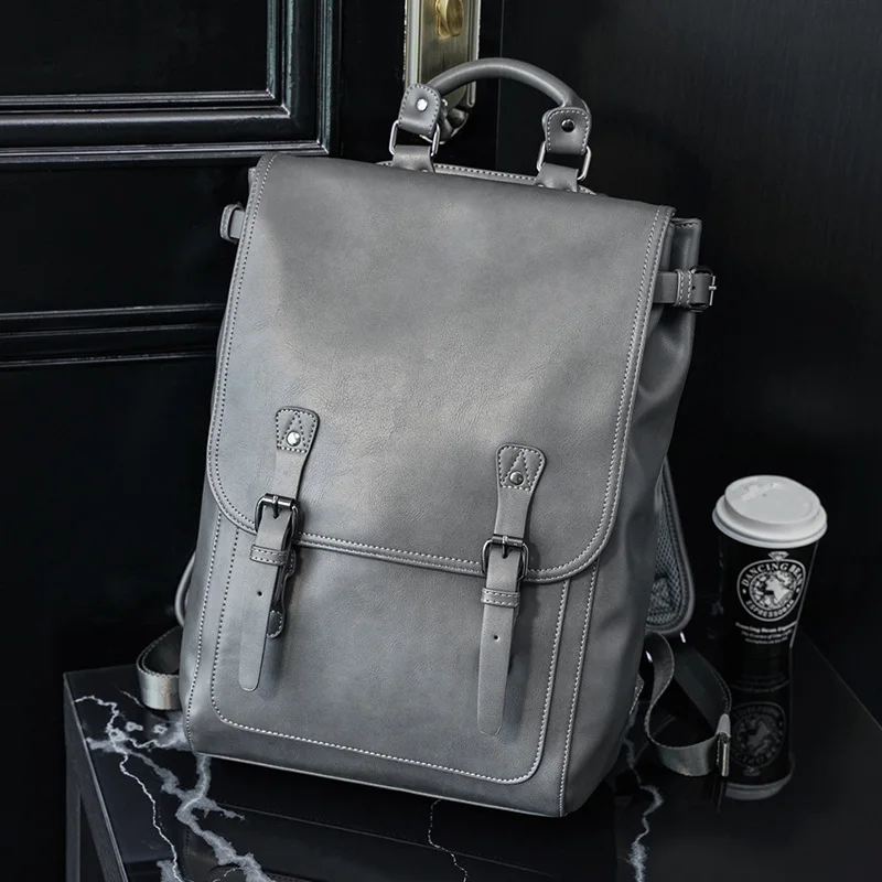 

Fashion Men's High Quality Pu Leather Backpack Black Gray Backpack Korean Men's Bag Trend Student Backpack Large Backpack