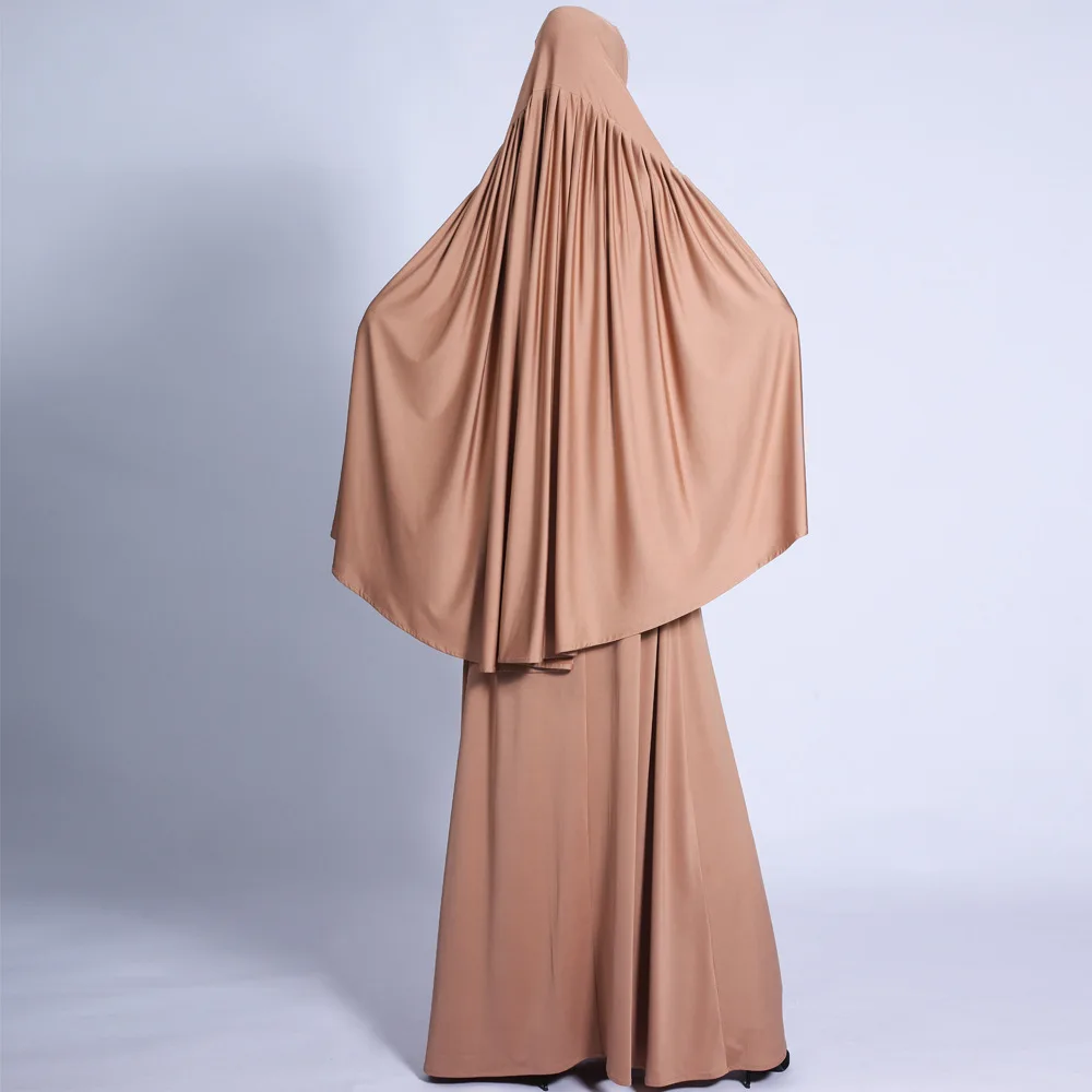 Robe Femme Musulmane Ramadan Pleated Headscarf Set Large Swing Dress Retro Muslim Dress Solid Abaya Turkey Muslim Fashion Robes