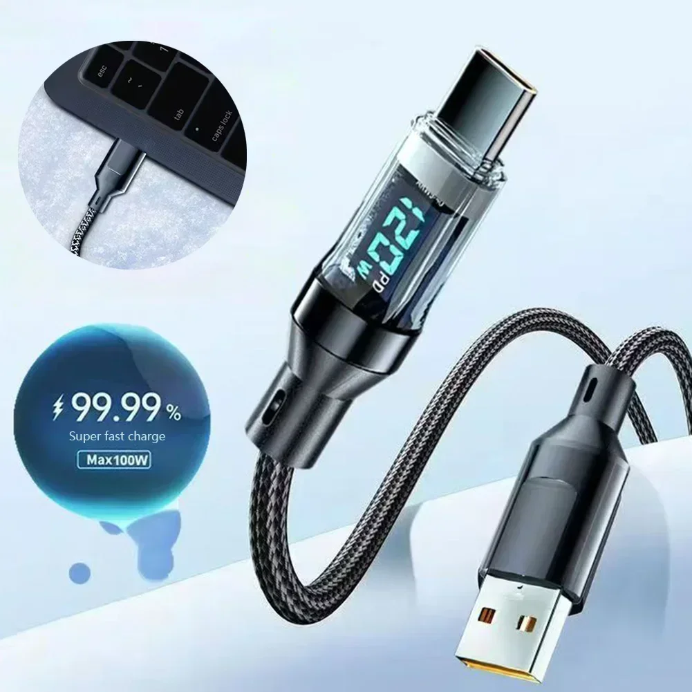 Фото Кабель для быстрой зарядки USB-A на Type-C / Type-C на Type-C с LED-дисплеем и измерителем мощности, 60W/100W, PD, нейлоновая оплетка, 1м/2м №3