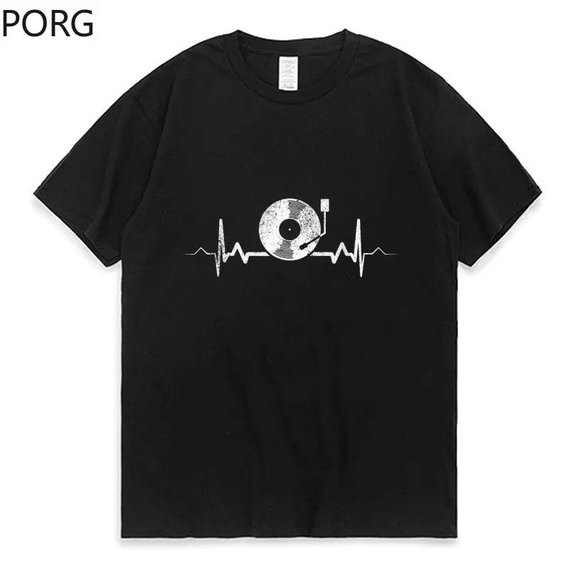 

Vinyl Record Heartbeat Vintage Retro Old School Men's T-shirt Top Quality 100% Cotton Short Sleeve Cool Casual Loose Men T Shirt