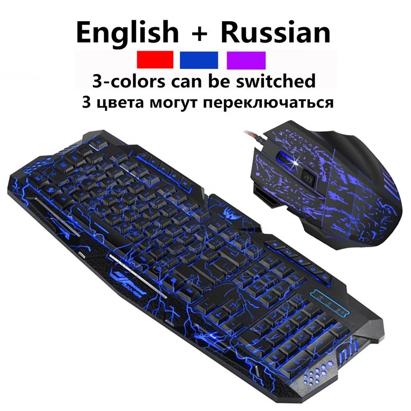 

J60 Colorful Backlight LED Breathing Backlight RU/US Gaming Keyboard Mouse Combos USB Wired Full Key PC Laptop Mouse Keyboard