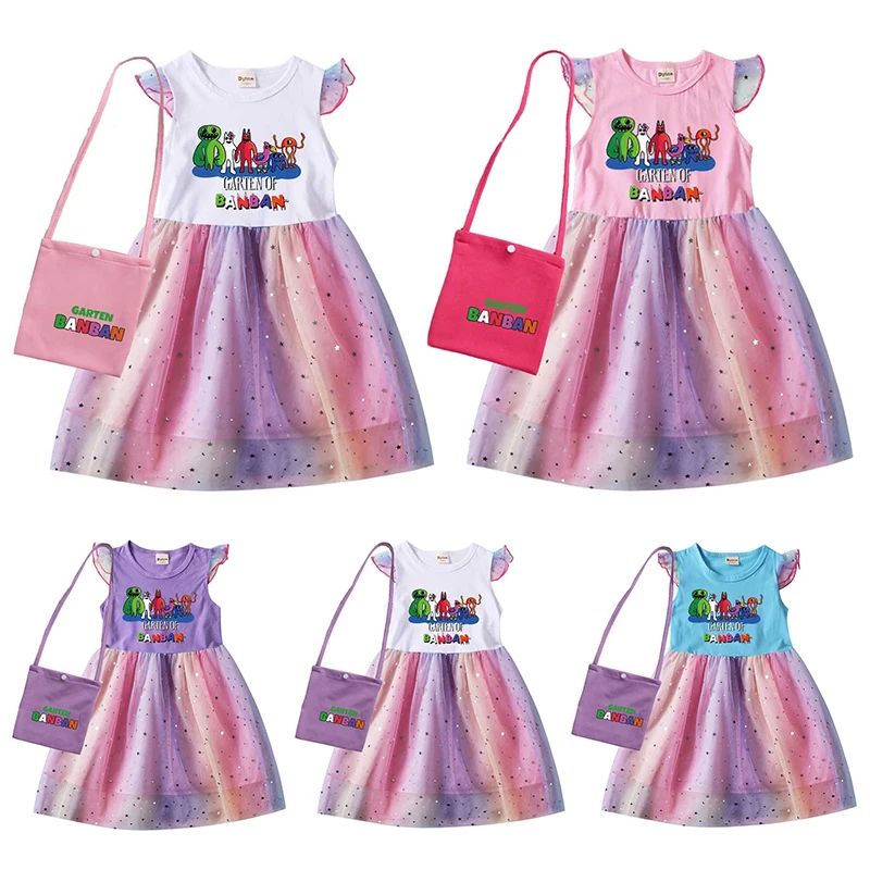 

Garten of Banban Garden Catoon Lace Rainbow Dress Cartoon Mesh Dresses Toddler Girls Princess Vestidos Kids Wedding Party Dress