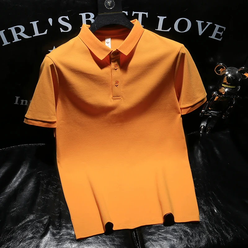 

Summer Tops Short Sleeve Smooth Solid Color Polo Shirt Stripes Casual Style Male Fashion Polo Shirts Clothing 2023 Tops R73