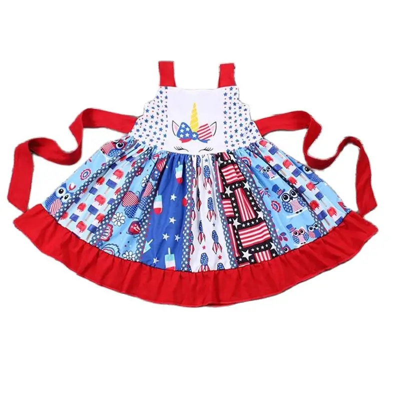 

N​ew Update RTS Wholesale Children Patriotic One-Piece Apparels Baby 4th Of July Clothing Kids Girls Twirl Dresses