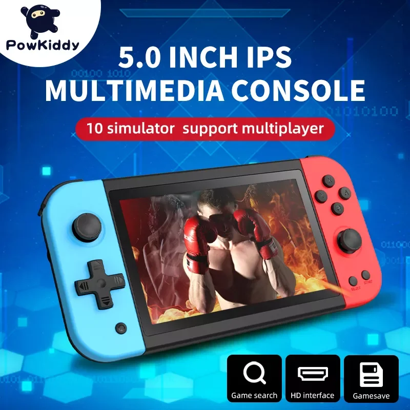 

POWKIDDY 2022 X51 New Handheld Game Console 5 Inch Large Screen Children Gift Toy Game Player Supports Controllers PS1 Emulator