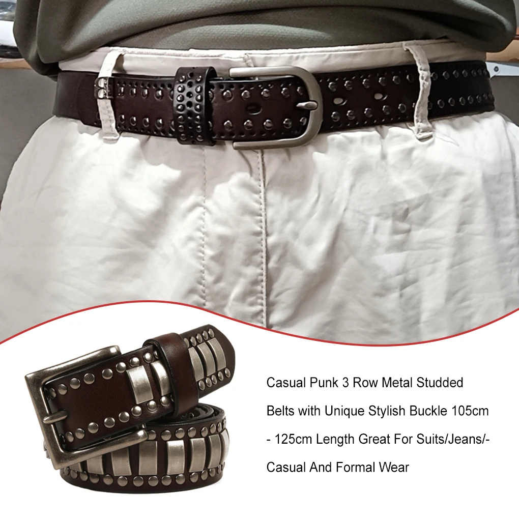 Belts Vintage Casual Coffee Cowhide Personality Rivet Belt Leather Fashion Rock Luxury Strap Clothing Decoration