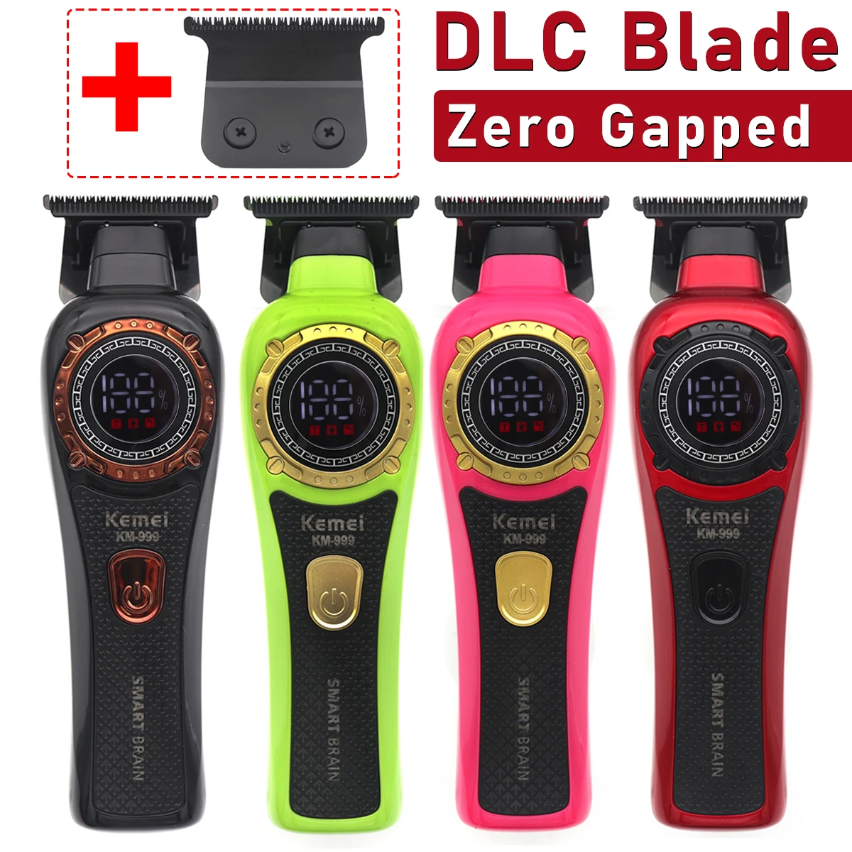 Kemei KM-999 שיער גוזם עבור גברים dlc t-להב אפס גבל הוביל תצוגה אלחוטיים מקצועיים קליפר גימור מכונת גמר