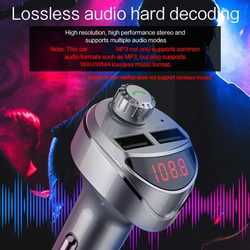

FM Transmitter Car Wireless Bluetooth Radio Modulator 3.4A Car Aux Dual Player Kit USB Display Audio Car Handsfree Charger B6Z9