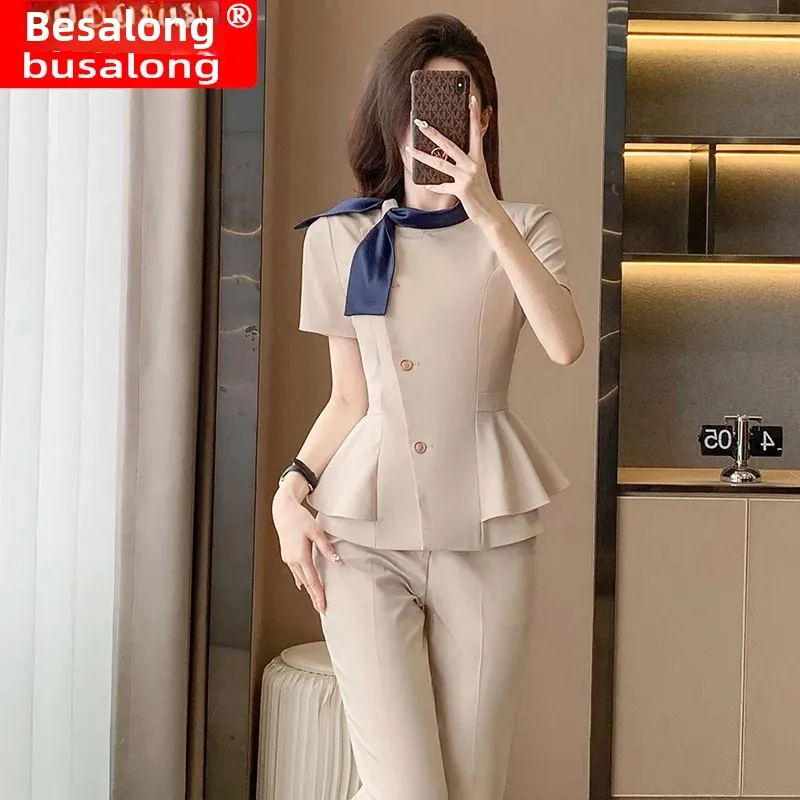 Women's Summer New Style Hotel Front Desk Reception Western-Style Suit Professional Jewelry Store Beauty Salon Workwear