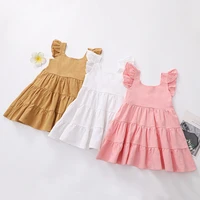 childrens clothing new solid color cotton linen bohemian dress girls sleeveless cake skirt long skirt childrens skirt