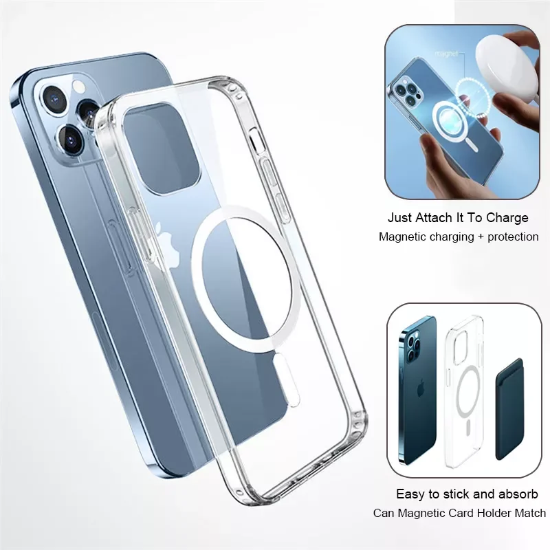 

For Magsafe Magnetic Clear Phone Case for iPhone 13 Pro 12 Pro Max 2021 Transparent Shockproof Cover For Wireless Charging