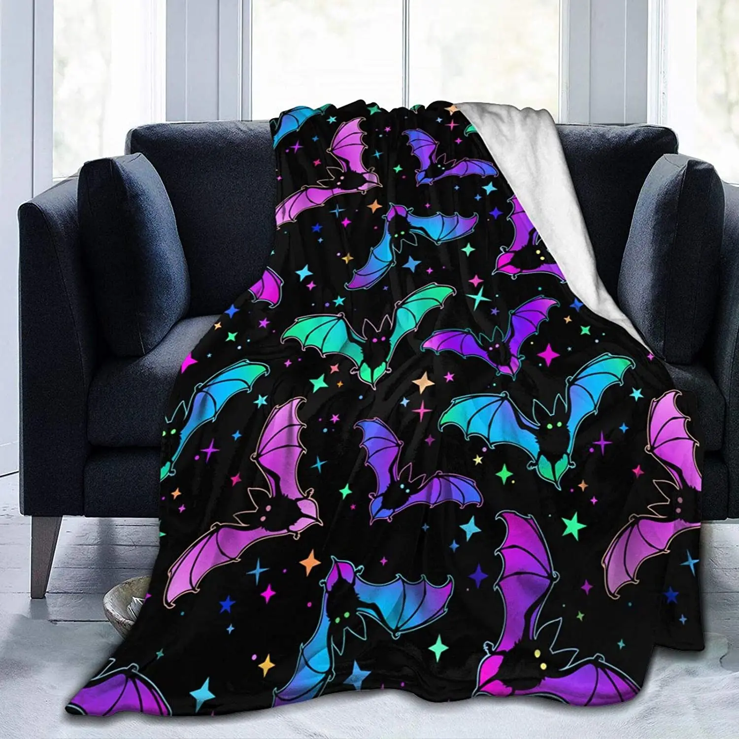 

Blanket Bright Bats Stars Fleece Flannel Throw Blankets for Couch Bed Sofa Car Cozy Soft Blanket Throw for Kids Women Adults