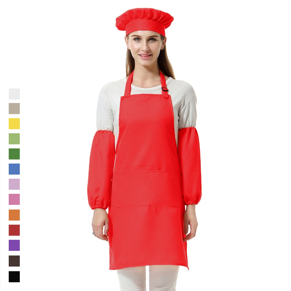 

3Pcs/Set Apron Set Cotton Canvas Adjustable Kitchen Apron Chef Hat and Oversleeves Set Kitchen Cooking Washing For Female