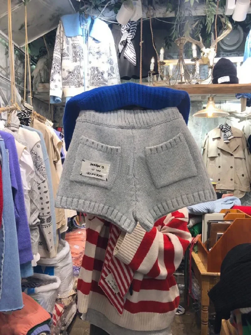 Pantalones Cortos De Mujer осенние вязаные повседневные шорты с надписью женские широкими