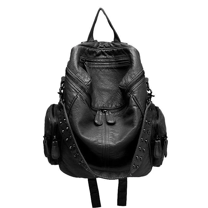 

Мягкий рюкзак из искусственной кожи для женщин и мужчин, уличная сумка 2023, вместительные черные готические сумки