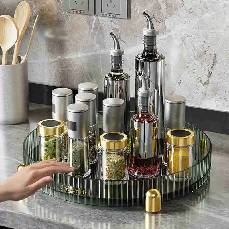 

Modern Decorative Trays Home Decor Round Rotatable Storage Tray Kitchen Seasoning Organizer Makeup Cosmetic Storage Box