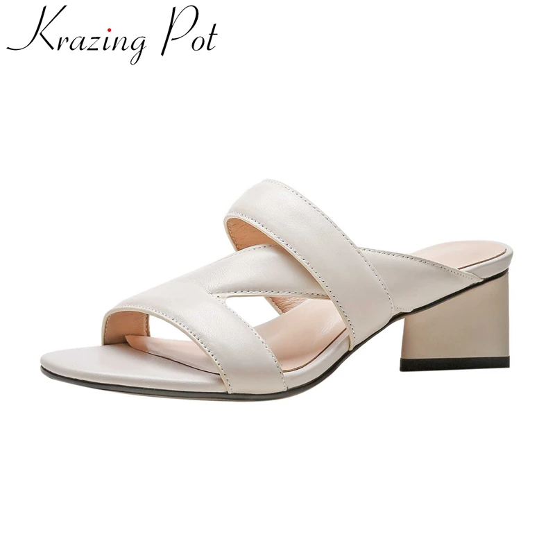 

Мюли Krazing Pot из натуральной кожи с открытым носком на высоком каблуке для молодых девушек уличная одежда повседневные Простые Стильные удоб...