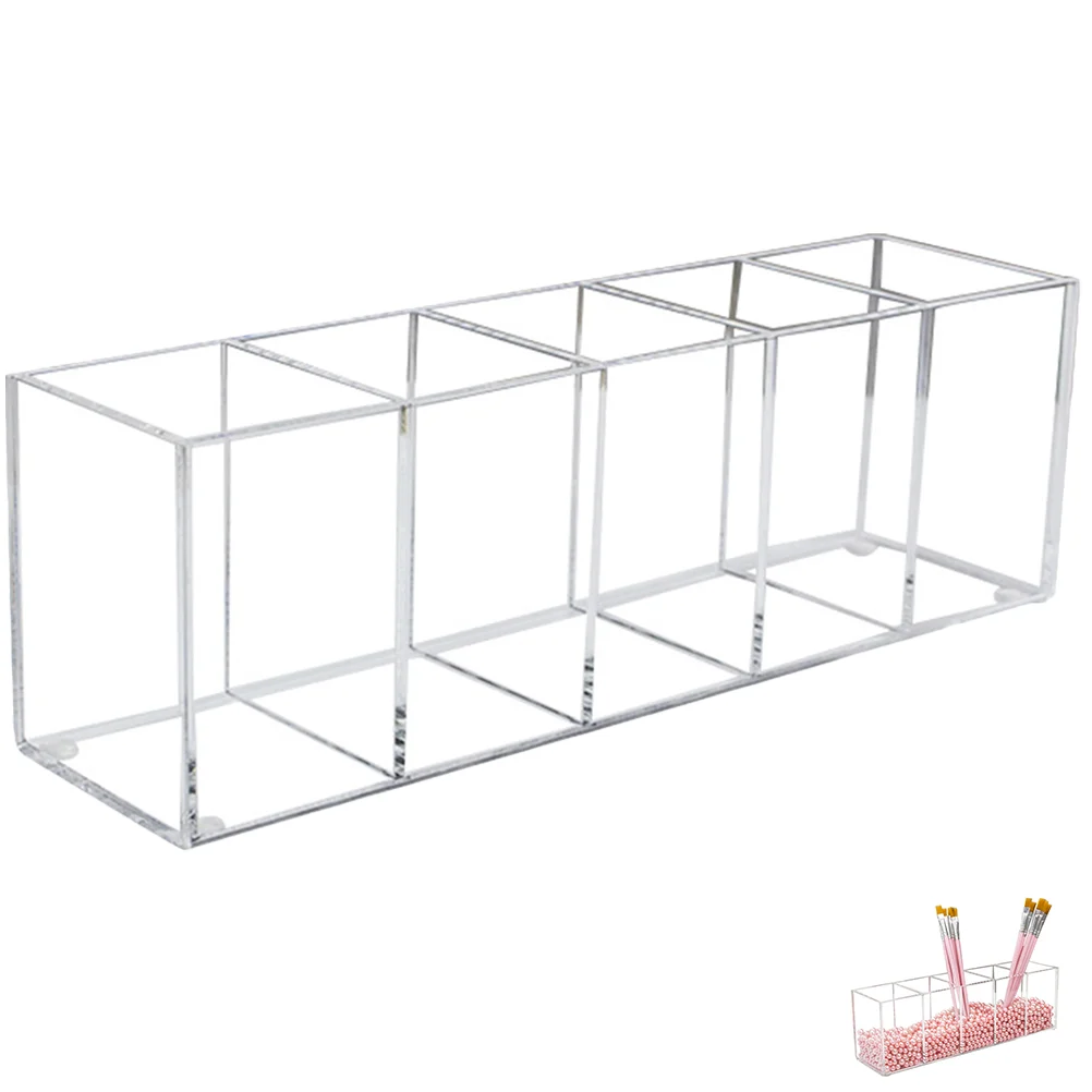 

Organizer Holder Cup Makeup Acrylic Box Storage Brush Desk Pen Vanity Stationery Case Pot Multi Compartment Grid Desktop Display