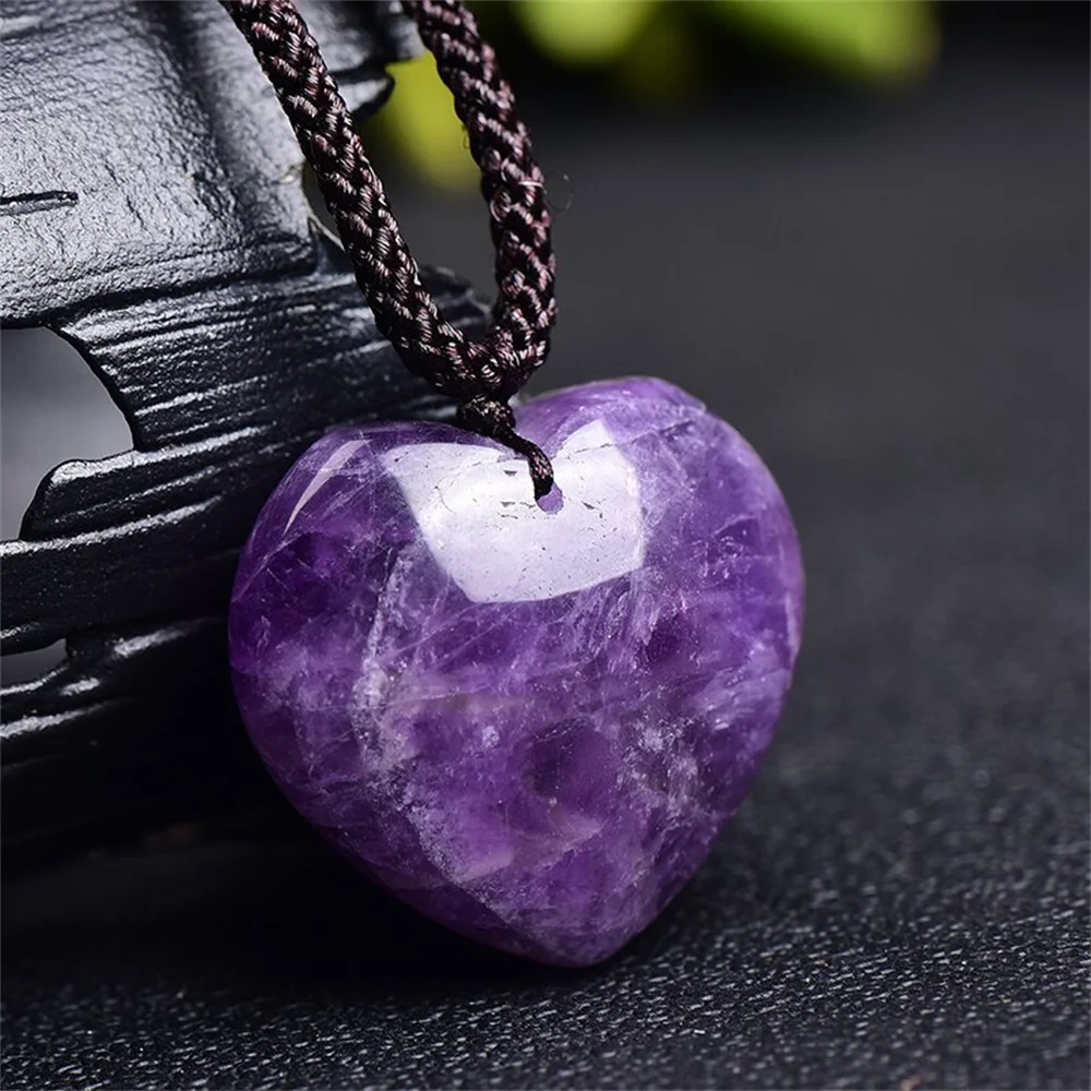 

Natural Dream Amethyst Love Heart Shape Pendant Reiki Healing Crystals Gemstone Women Pendant Couple Gift Charm Jewelry