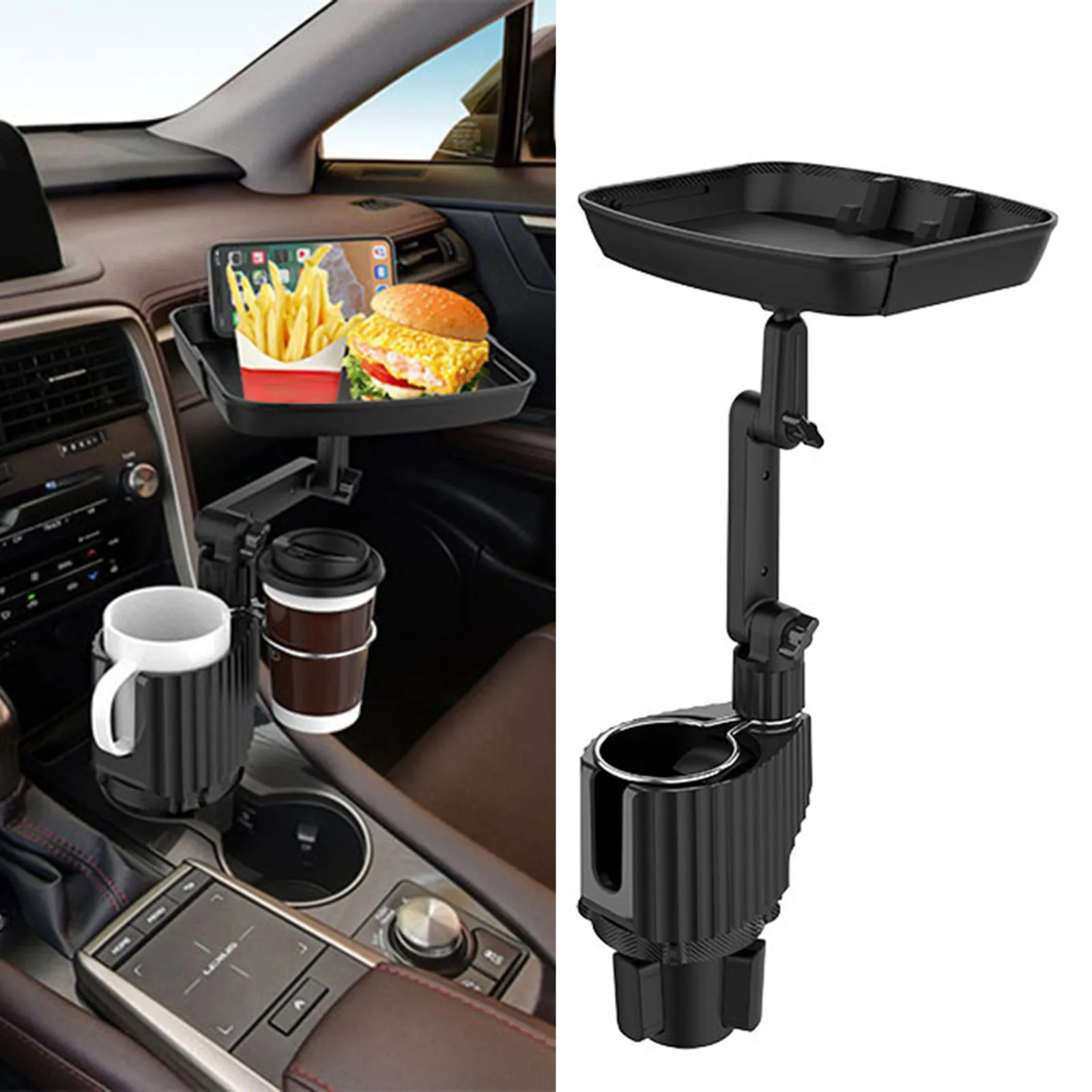 

Car Tray For Eating Adjustable Cup Holder Tray For Car 360° Swivel Car Tray Table For Eating With Phone Slot Fits Birthday Gifts